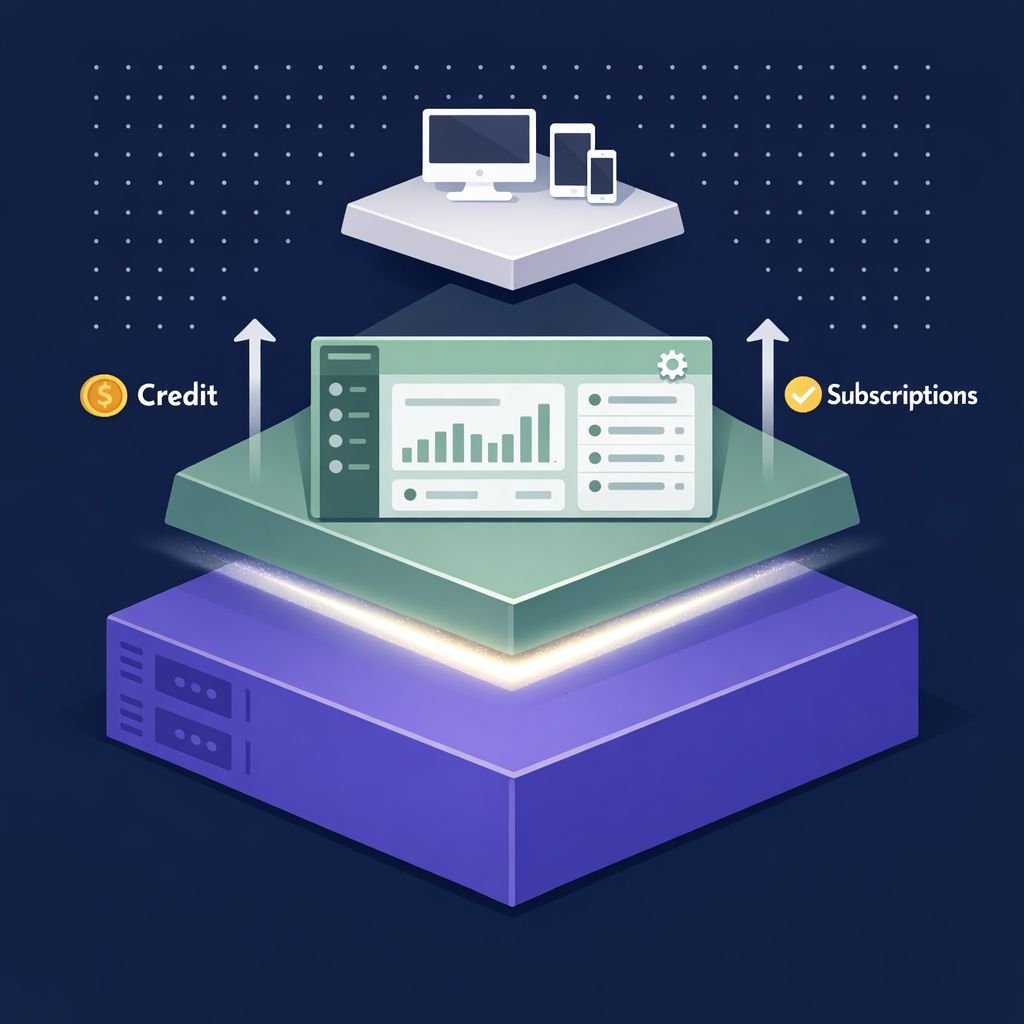 Clean 2D flat illustration on dark navy (#1D1F45) background. A layered pyramid diagram with three horizontal tiers rendered