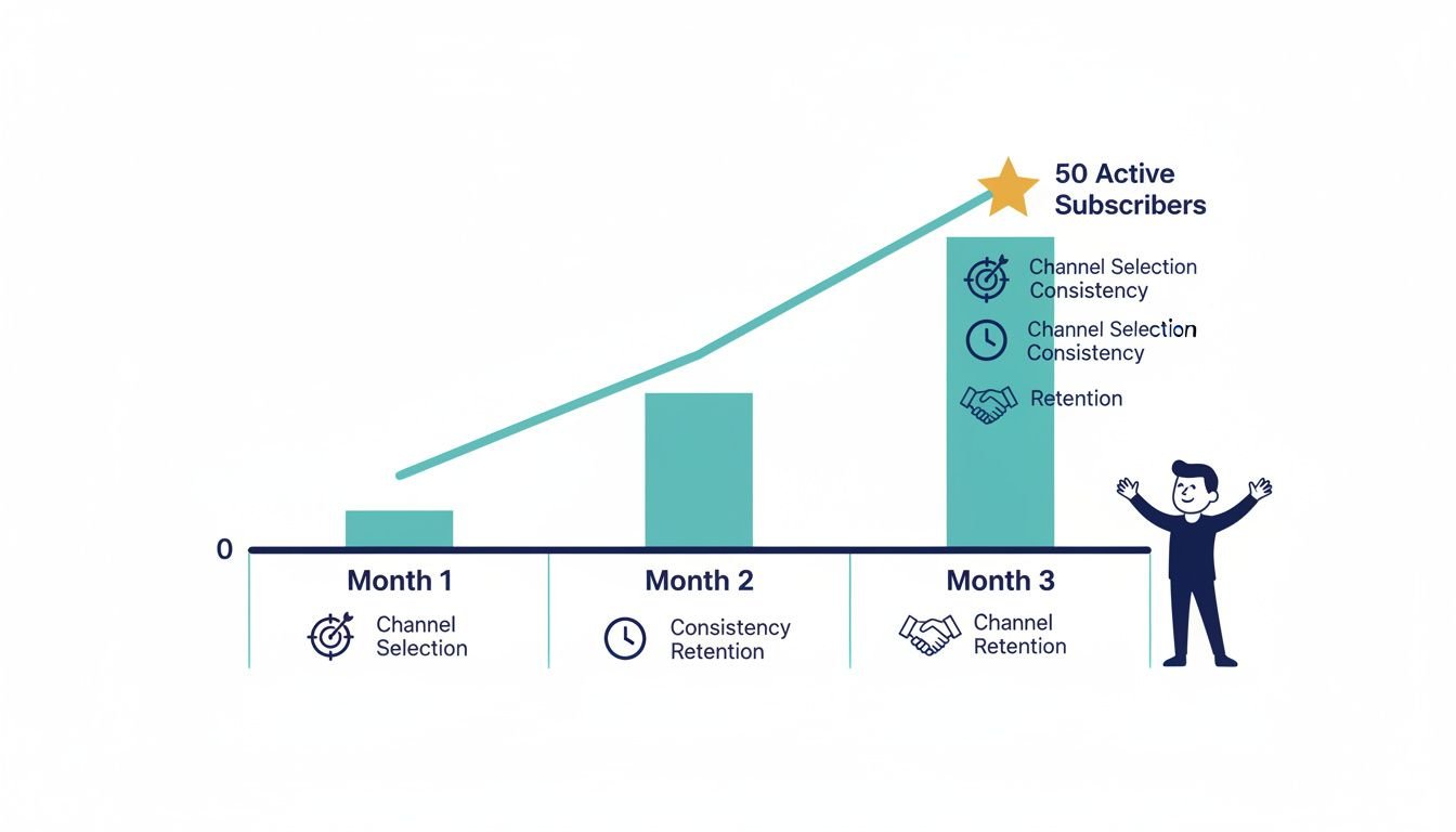 Clean minimal landscape illustration showing a reseller's growth scenario over 90 days. Left side shows a simple timeline bar