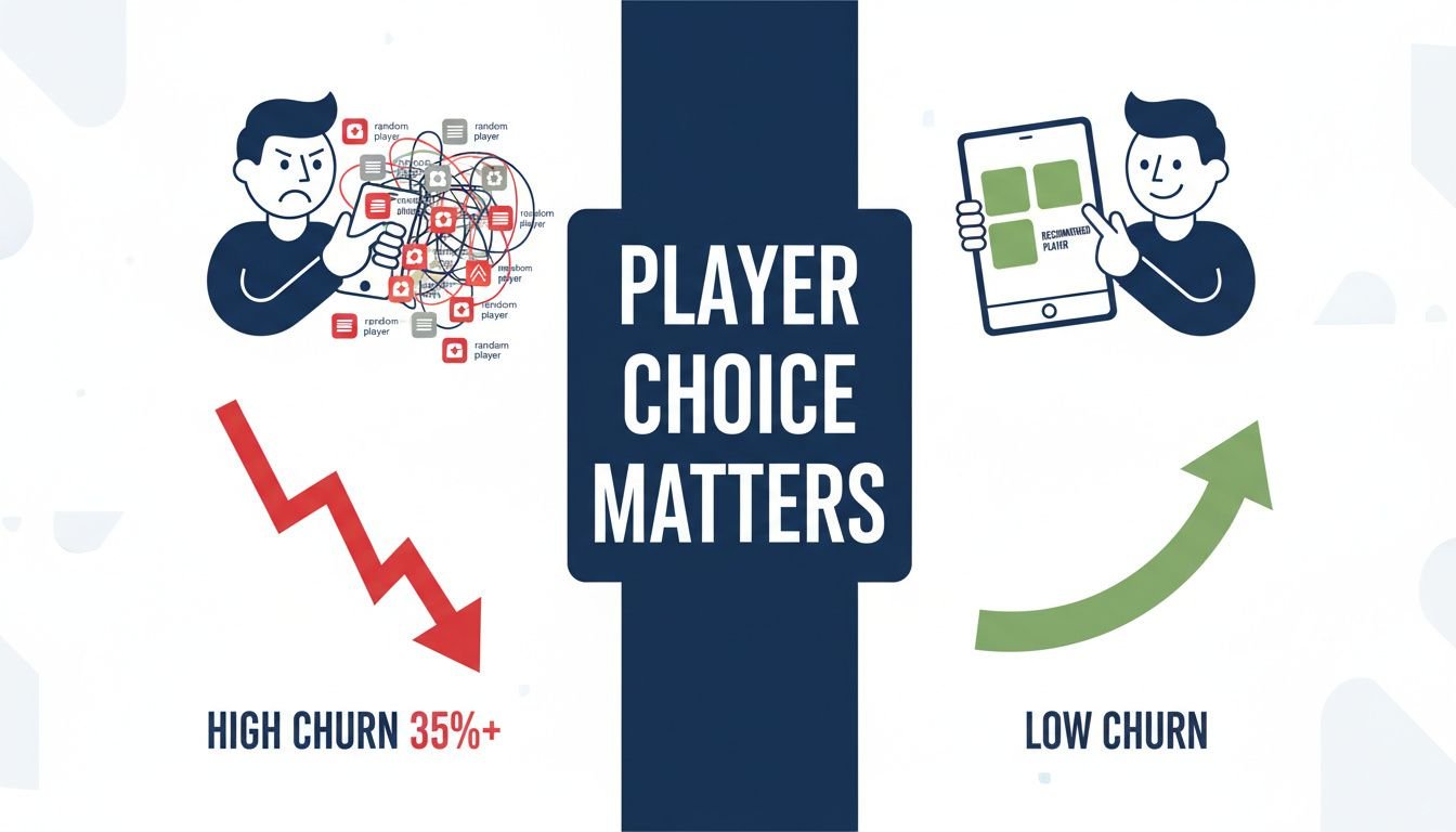 Player Choice vs Churn Rate: Landscape flat illustration showing the direct relationship between IPTV player choice and custo