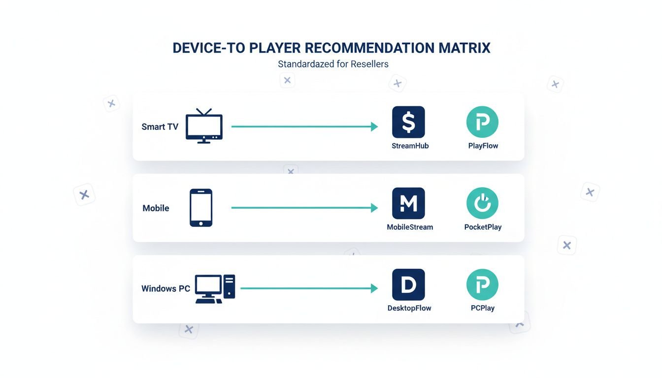 Device-to-Player Recommendation Matrix: Clean minimal landscape supporting illustration showing a reseller's standardized dev